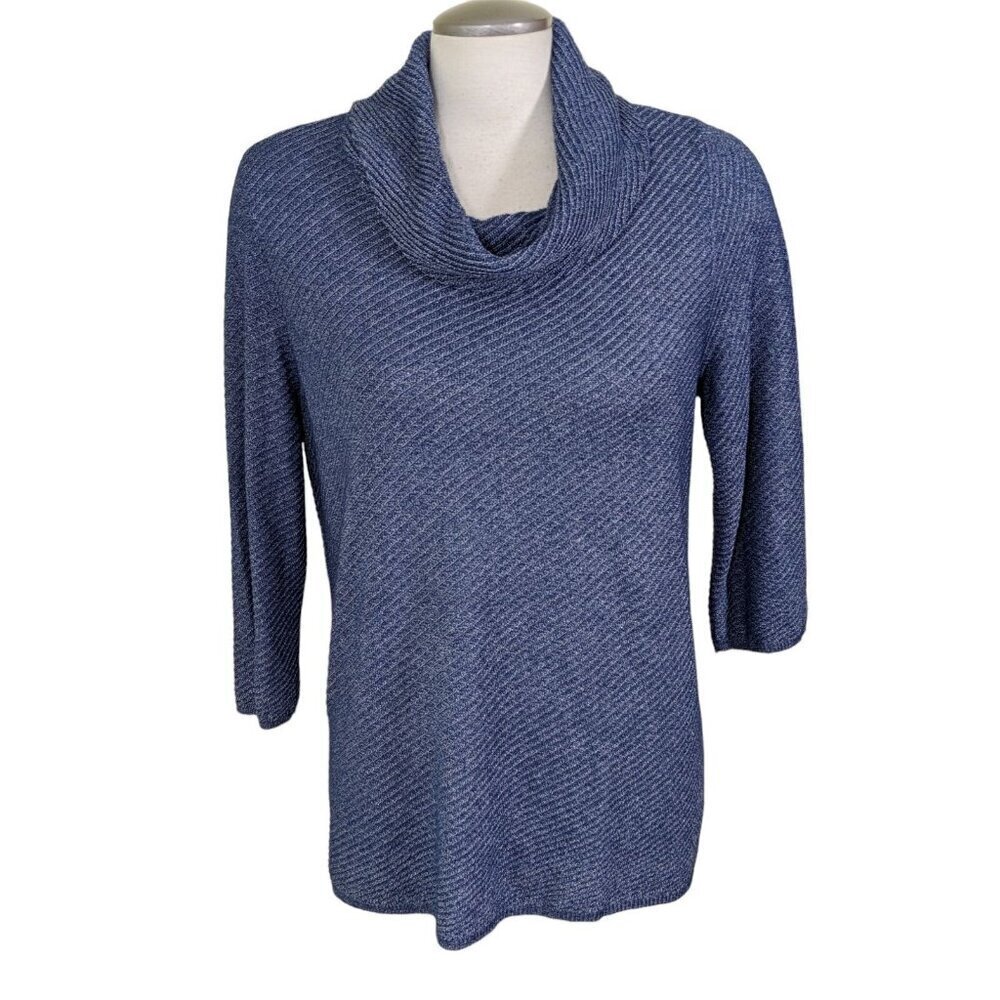 Chicos Easywear Cowl Neck Top Womens US 12 14 Blue Diagonal Stripe Pullover